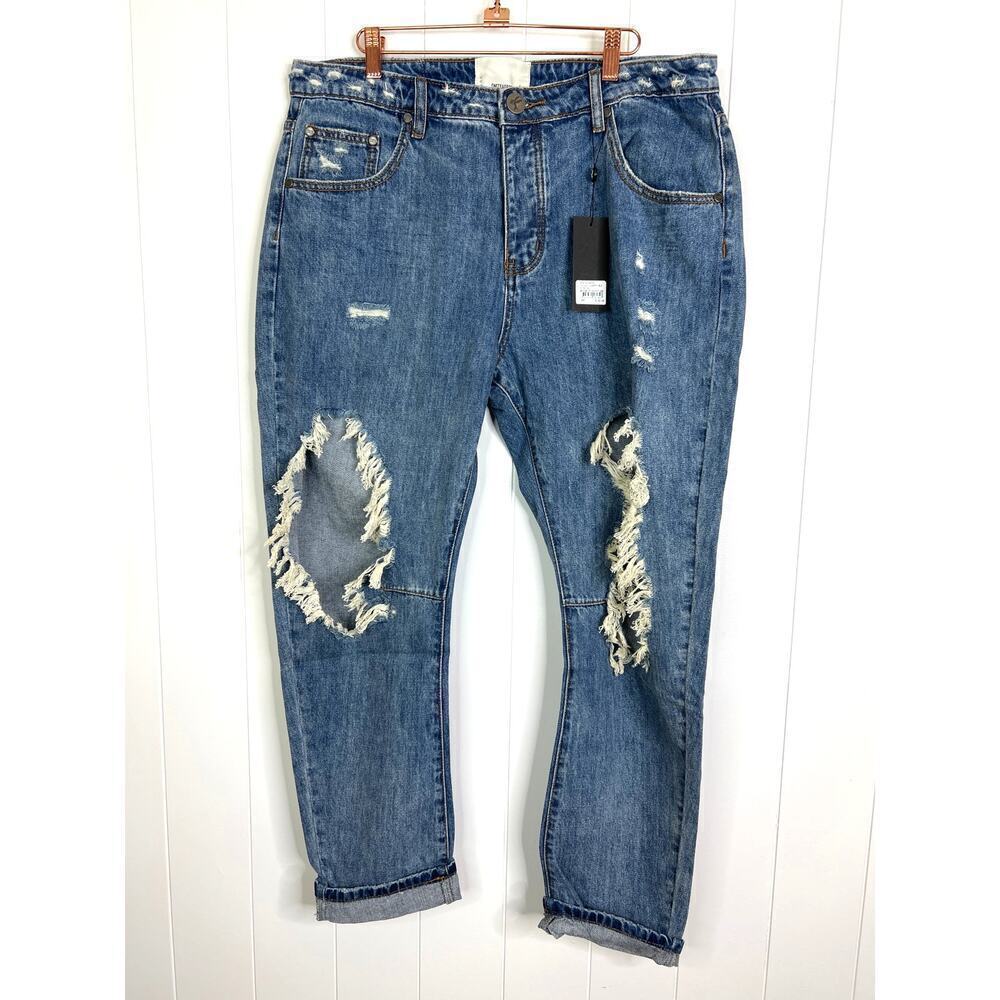 One Teaspoon Johnny Blue Messed Up Saints Boyfriend Jeans‎ Size 32 NWT